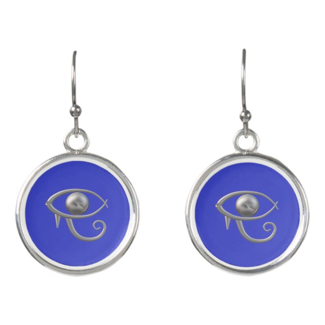 Eye of Ra silver on blue earrings (Front)