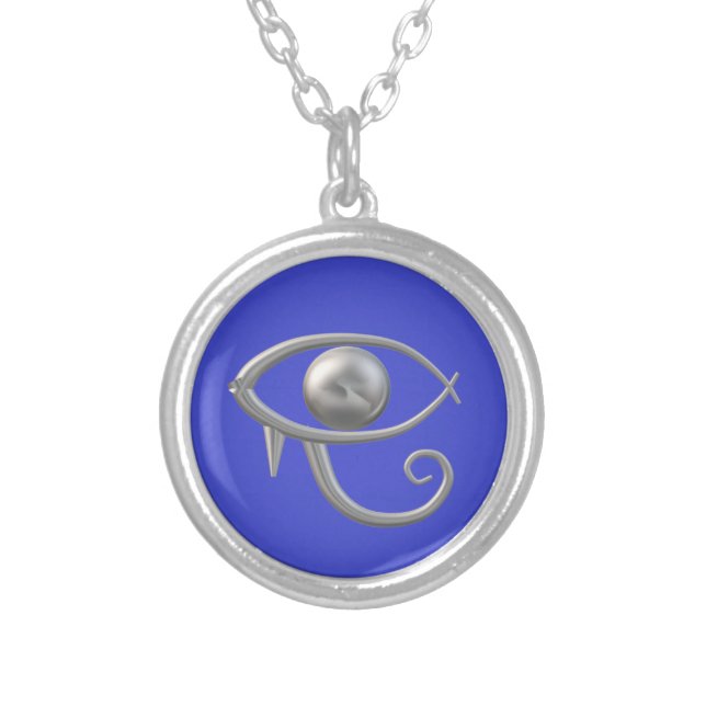 Eye of Ra silver on blue necklace (Front)