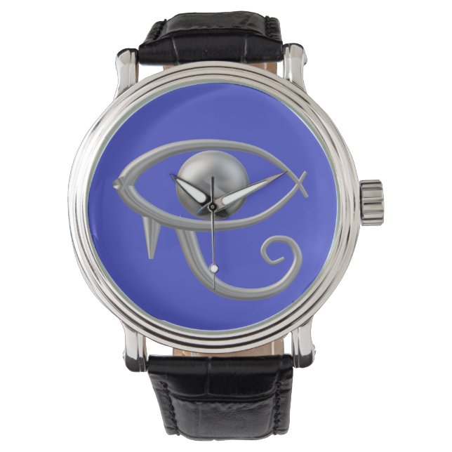 Eye of Ra silver on blue watch (Front)