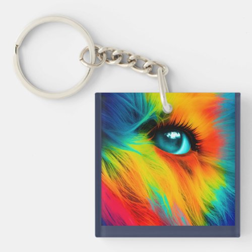 Eye of the Pupa close up of a colorful dogs eye Keychain