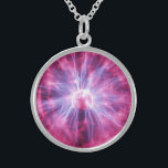Eye of the Storm 2 Sterling Silver Necklace<br><div class="desc">Medium round sterling silver necklace with an image of colorful light radiating from an Eye of the Storm globe. The Eye of the Storm plasma ball was one of the coolest home accessories of the 80s. A plasma ball is a clear glass sphere filled with low density noble gases. Inside...</div>