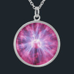 Eye of the Storm 2 Sterling Silver Necklace<br><div class="desc">Medium round sterling silver necklace with an image of colorful light radiating from an Eye of the Storm globe. The Eye of the Storm plasma ball was one of the coolest home accessories of the 80s. A plasma ball is a clear glass sphere filled with low density noble gases. Inside...</div>
