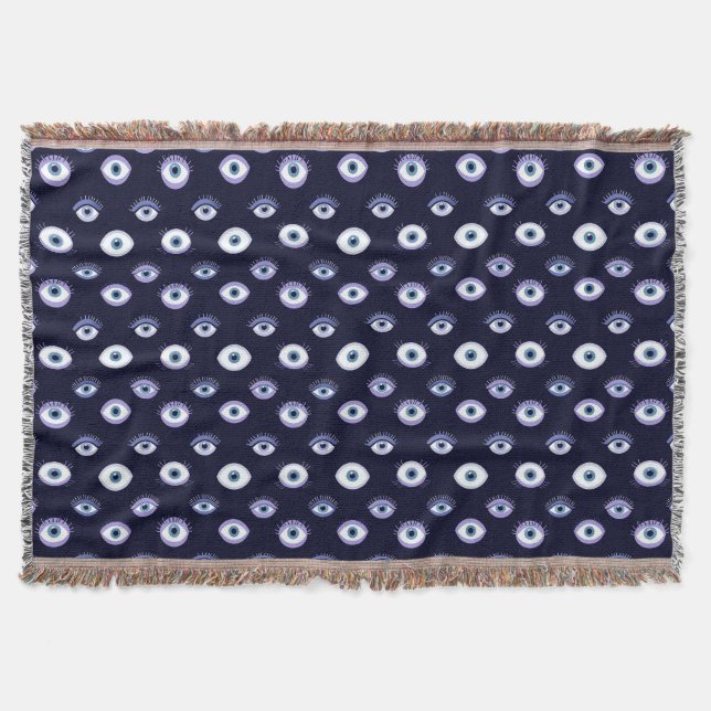Eye Pattern Design With Abstract Repeated Bold Blu Throw Blanket (Front)