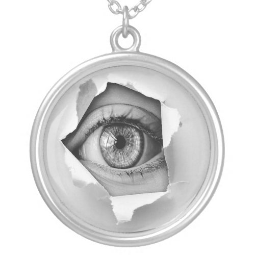 eye peep hole silver plated necklace
