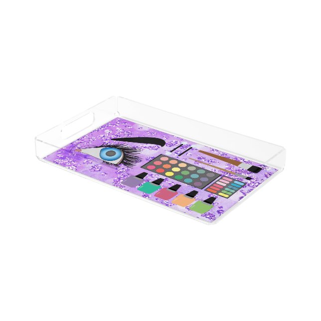 Eye Shadows & Nail Polishes Purple Bokeh Bling Acrylic Tray (Angled)