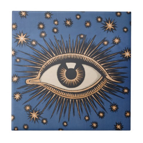 Eye Stars Moon Celestial Nouveau Ceramic Tile