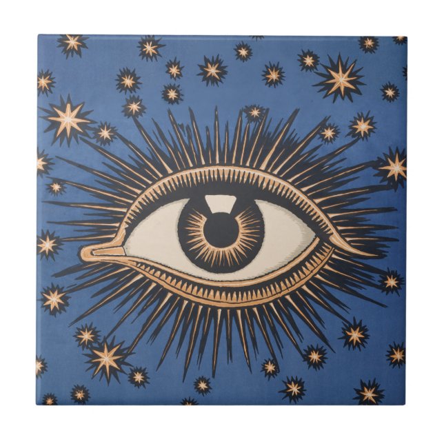 Eye Stars Moon Celestial Nouveau Ceramic Tile (Front)