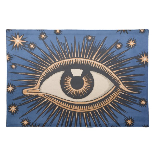 Eye Stars Moon Celestial Nouveau Cloth Placemat (Front)