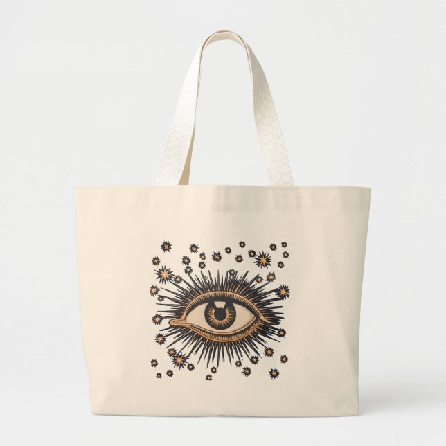 Eye Stars Moon Celestial Nouveau Large Tote Bag (Front)