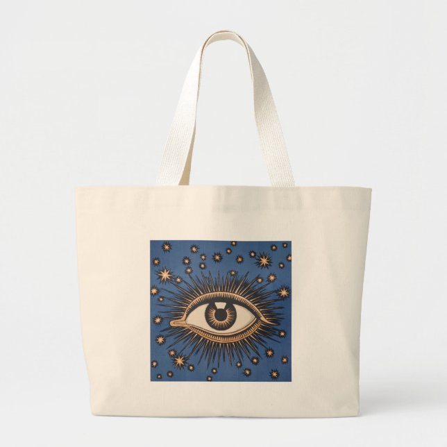 Eye Stars Moon Celestial Nouveau Large Tote Bag (Front)