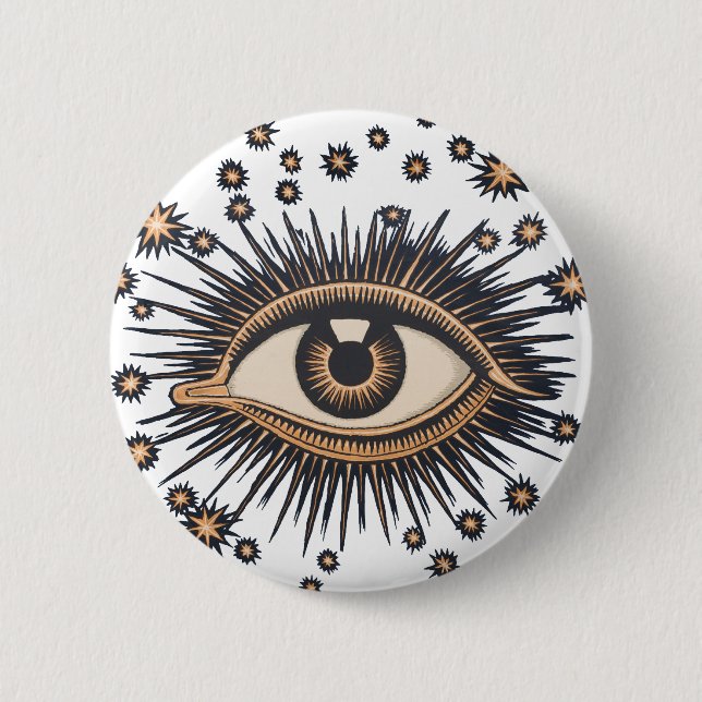 Eye Stars Moon Celestial Nouveau Pinback Button (Front)