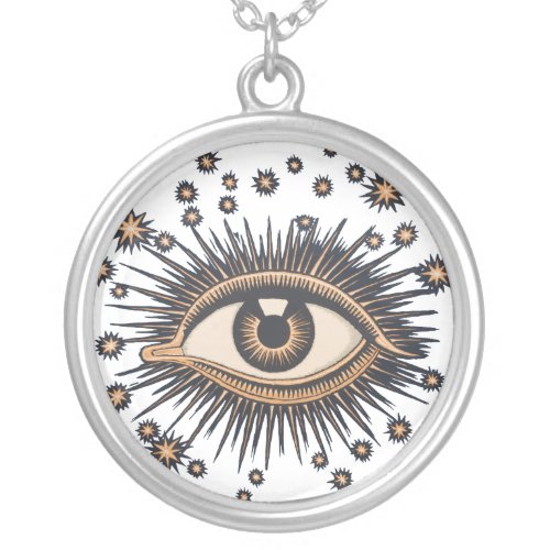 Eye Stars Moon Celestial Nouveau Silver Plated Necklace