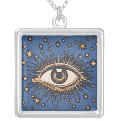 Eye Stars Moon Celestial Nouveau Silver Plated Necklace