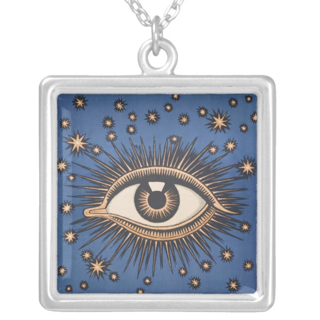 Eye Stars Moon Celestial Nouveau Silver Plated Necklace (Front)