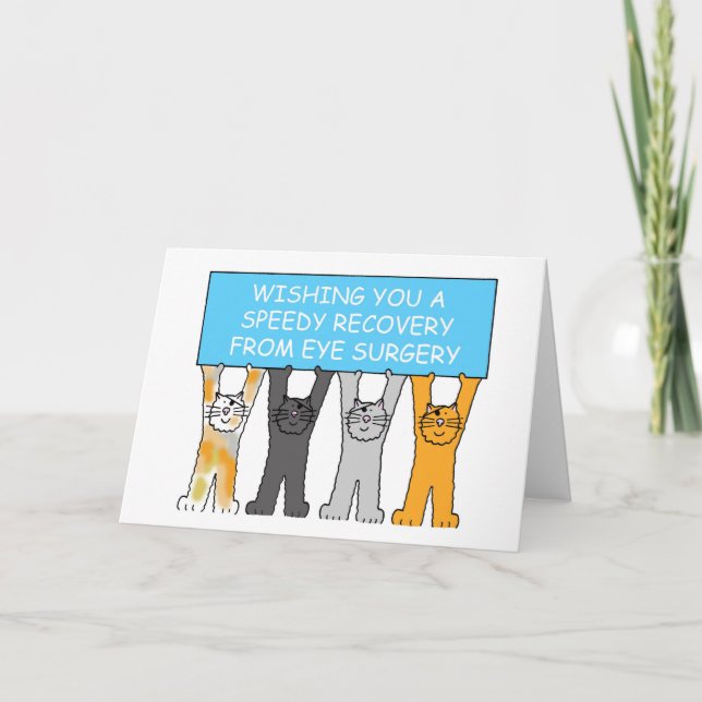 Eye Surgery Speedy Recovery Cartoon Cats Card (Front)