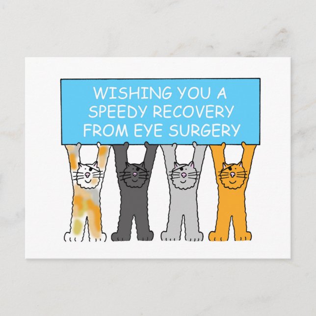 Eye Surgery Speedy Recovery Cartoon Cats Postcard (Front)