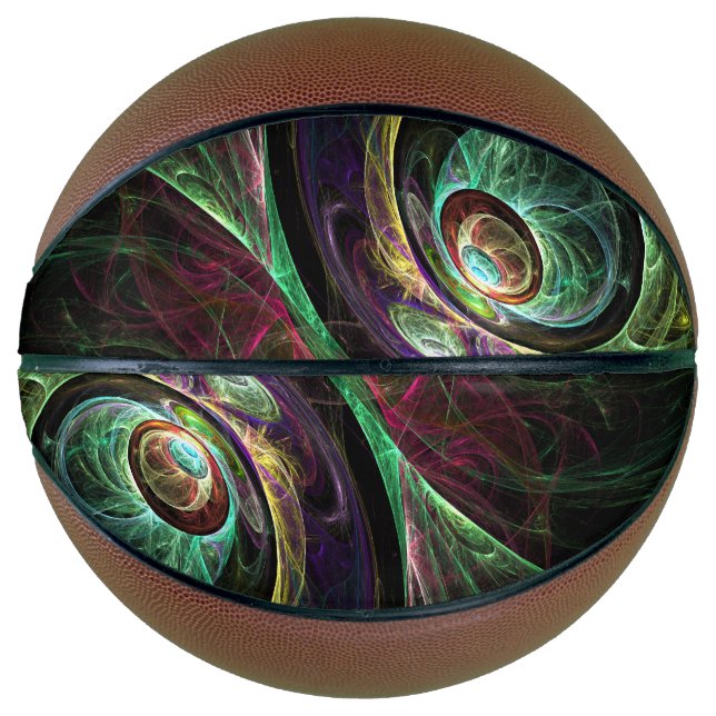 Eye to Eye Modern Fractal Green Gold Abstract Art  Basketball (Front)