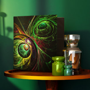 Eye to Eye Modern Fractal Green Gold Abstract Art  Binder