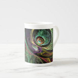 Eye to Eye Modern Fractal Green Gold Abstract Art Bone China Mug