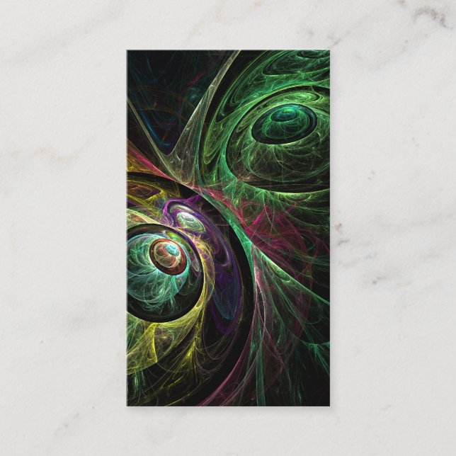 Eye to Eye Modern Fractal Green Gold Abstract Art  Business Card (Front)
