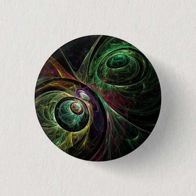 Eye to Eye Modern Fractal Green Gold Abstract Art  Button (Front)