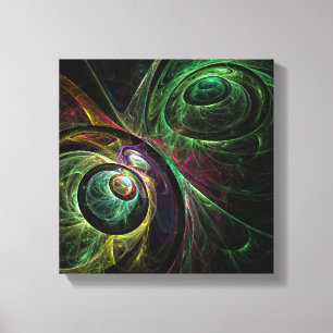 Eye to Eye Modern Fractal Green Gold Abstract Art  Canvas Print