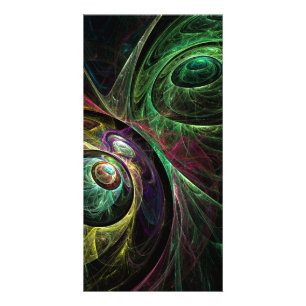 Eye to Eye Modern Fractal Green Gold Abstract Art Card