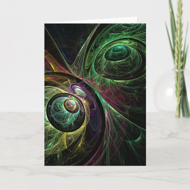 Eye to Eye Modern Fractal Green Gold Abstract Art  Card