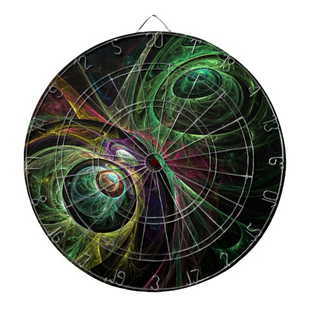 Eye to Eye Modern Fractal Green Gold Abstract Art  Dartboard With Darts (Front)