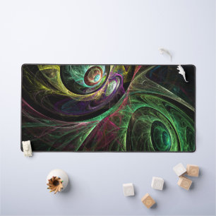 Eye to Eye Modern Fractal Green Gold Abstract Art  Desk Mat