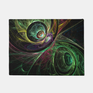 Eye to Eye Modern Fractal Green Gold Abstract Art Doormat