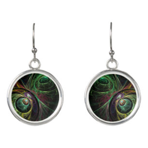 Eye to Eye Modern Fractal Green Gold Abstract Art  Earrings