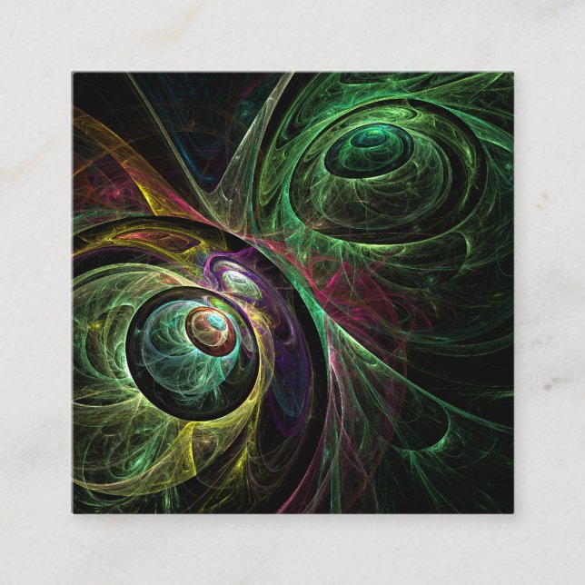 Eye to Eye Modern Fractal Green Gold Abstract Art  Enclosure Card (Front)