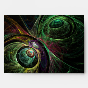 Eye to Eye Modern Fractal Green Gold Abstract Art  Envelope