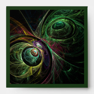 Eye to Eye Modern Fractal Green Gold Abstract Art  Envelope