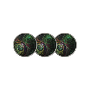 Eye to Eye Modern Fractal Green Gold Abstract Art Golf Ball Marker