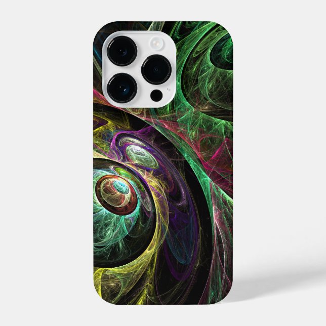 Eye to Eye Modern Fractal Green Gold Abstract Art  iPhone Case (Back)