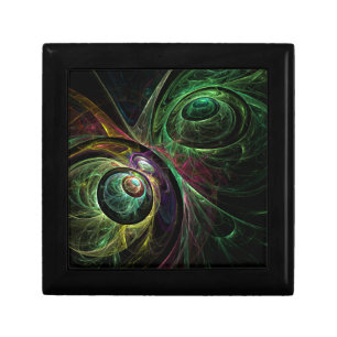 Eye to Eye Modern Fractal Green Gold Abstract Art Jewelry Box