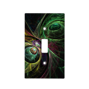 Eye to Eye Modern Fractal Green Gold Abstract Art  Light Switch Cover