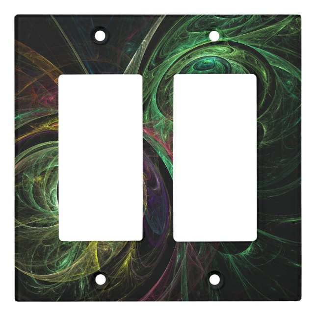 Eye to Eye Modern Fractal Green Gold Abstract Art  Light Switch Cover (Front)