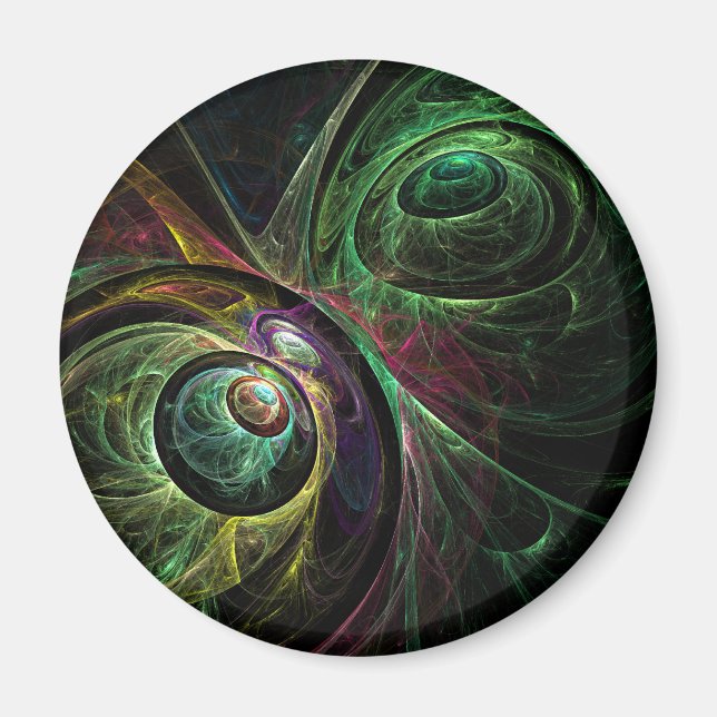 Eye to Eye Modern Fractal Green Gold Abstract Art  Magnet (Front)