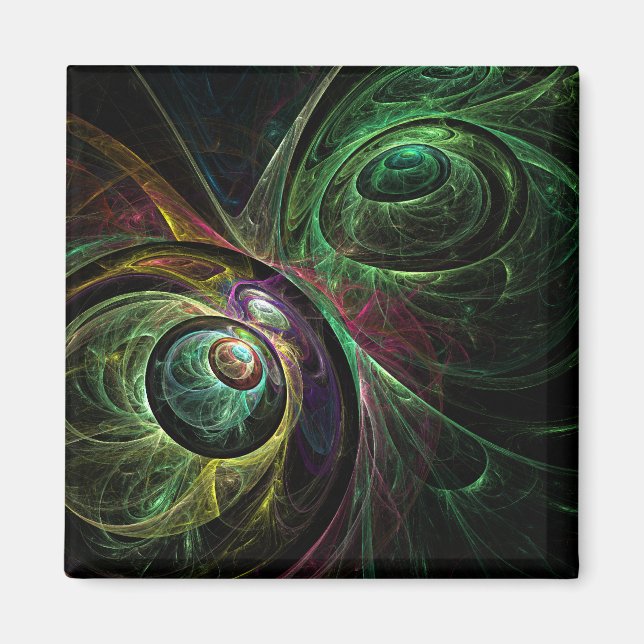Eye to Eye Modern Fractal Green Gold Abstract Art  Magnet (Front)