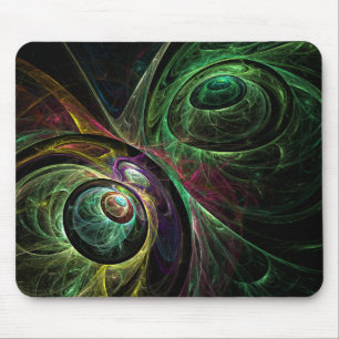 Eye to Eye Modern Fractal Green Gold Abstract Art Mouse Pad