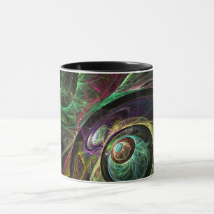 Eye to Eye Modern Fractal Green Gold Abstract Art  Mug