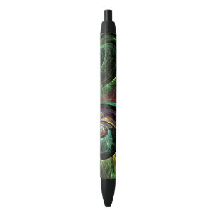 Eye to Eye Modern Fractal Green Gold Abstract Art Pen