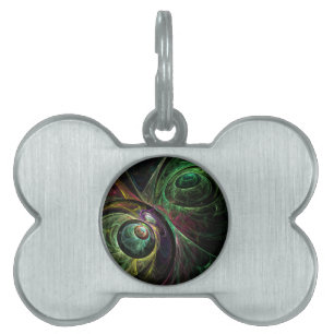 Eye to Eye Modern Fractal Green Gold Abstract Art Pet Name Tag