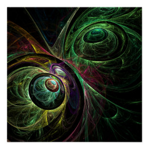Eye to Eye Modern Fractal Green Gold Abstract Art  Poster