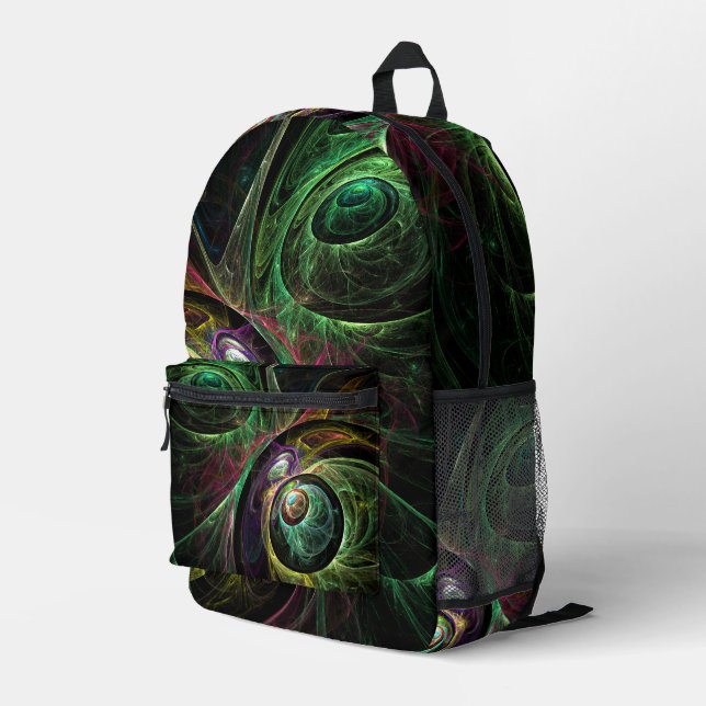 Eye to Eye Modern Fractal Green Gold Abstract Art  Printed Backpack (Back Corner Right)