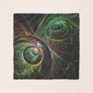 Eye to Eye Modern Fractal Green Gold Abstract Art  Scarf