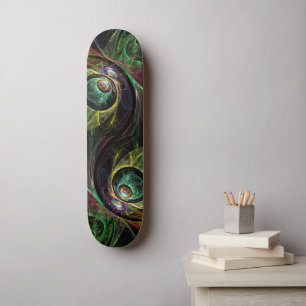 Eye to Eye Modern Fractal Green Gold Abstract Art  Skateboard